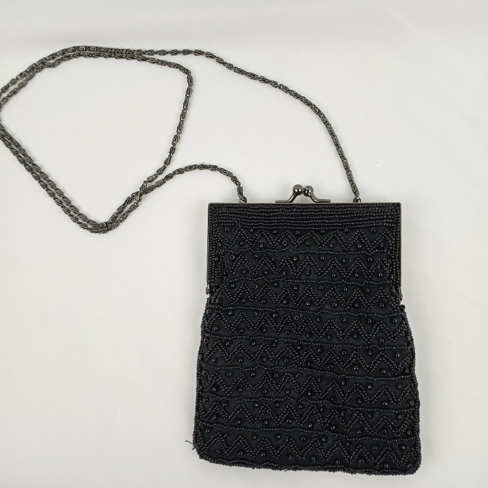 Hillard & Hanson Black Beaded Crossbody Purse